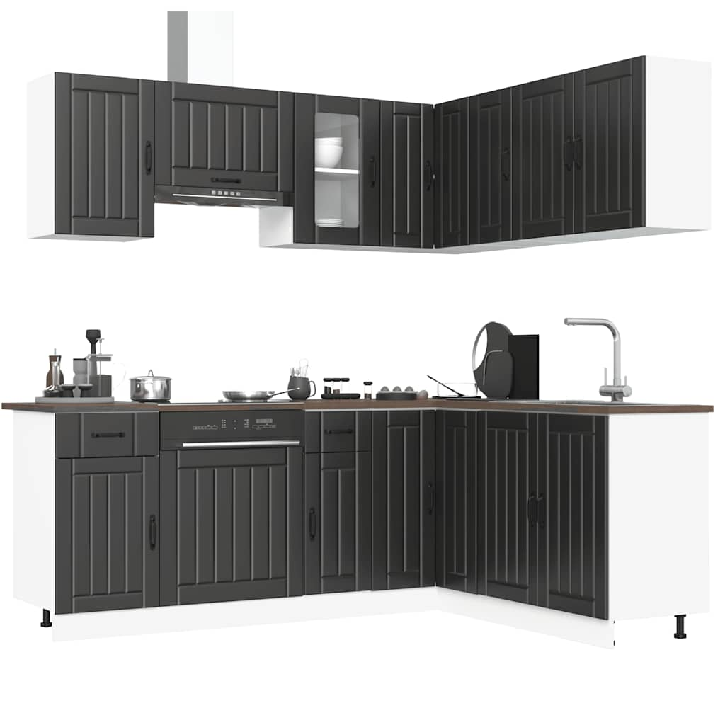 Vetonek Mueble de cocina Kalmar negra 11 piezas madera contrachapada