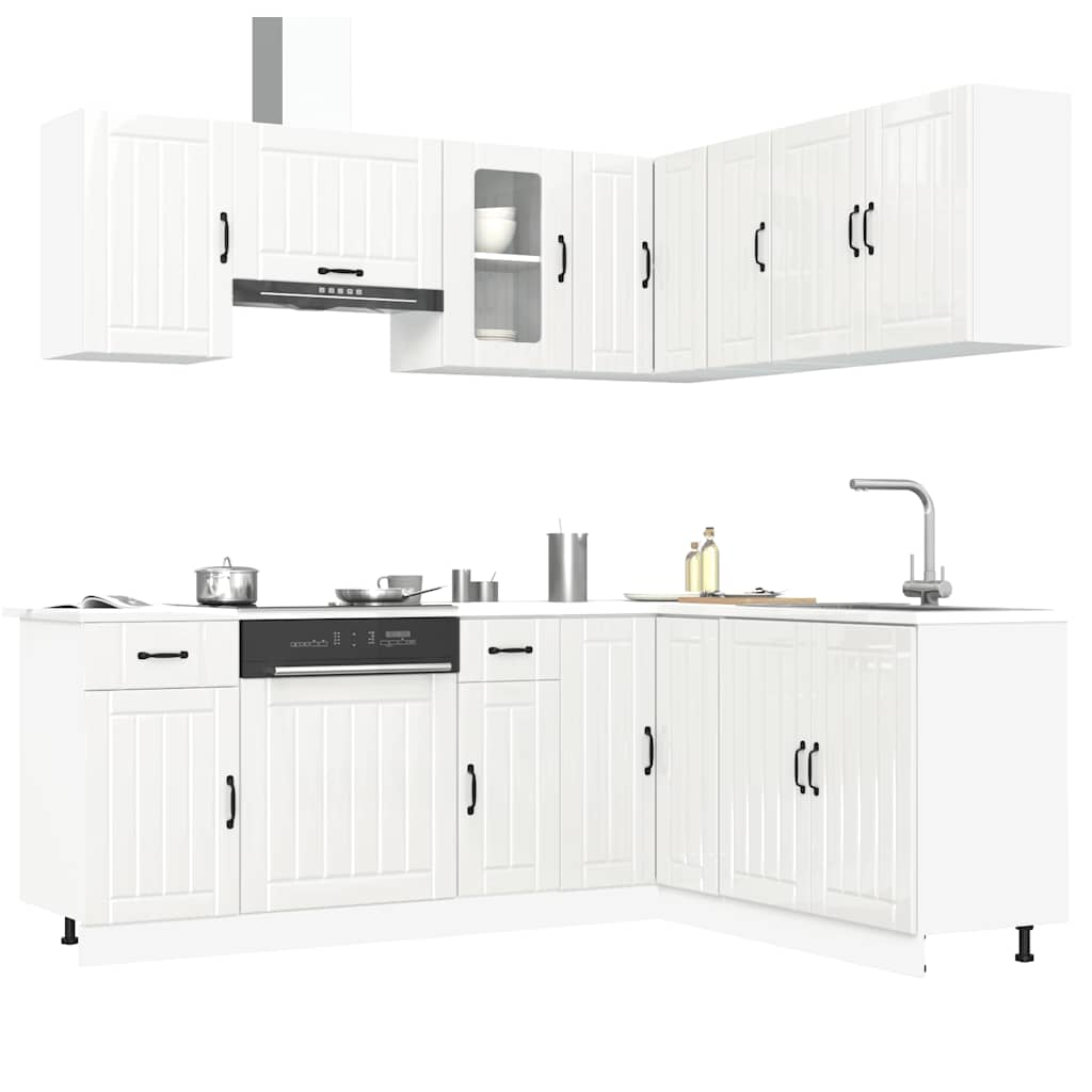 Vetonek Mueble cocina Kalmar blanco brillo 11 pzas madera contrachapada