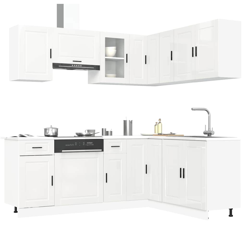 Vetonek Mueble cocina Porto blanco brillo 11 pzas madera contrachapada