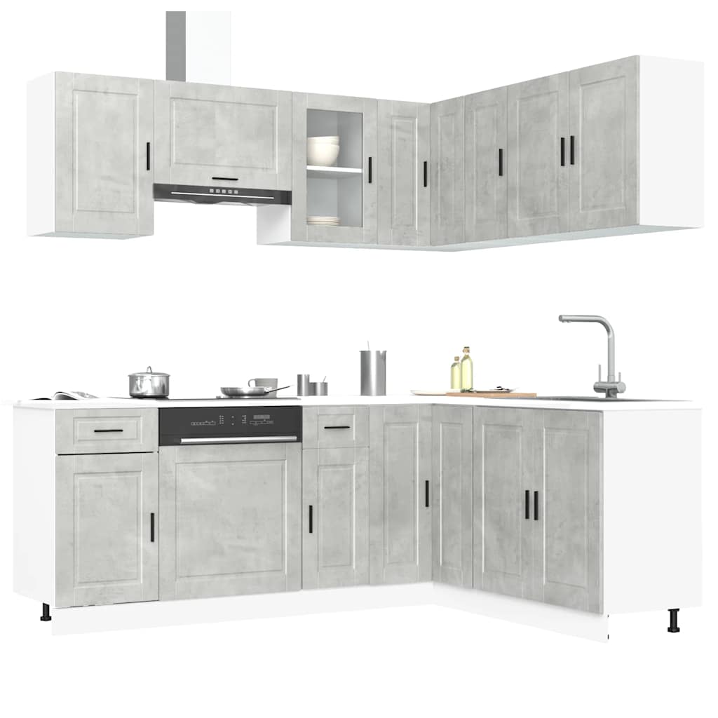 Vetonek Mueble cocina Porto gris hormigón 11 pzas madera contrachapada