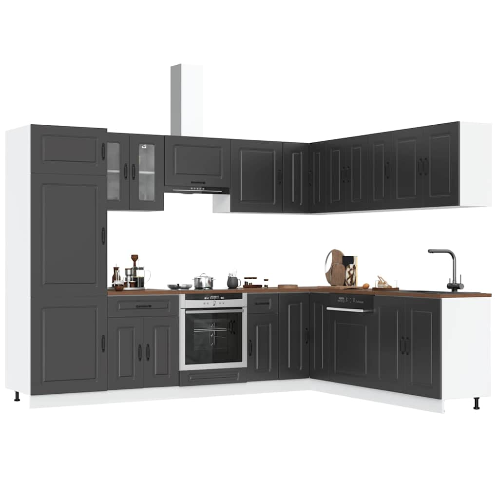 Vetonek Mueble de cocina Kalmar negra 14 piezas madera contrachapada