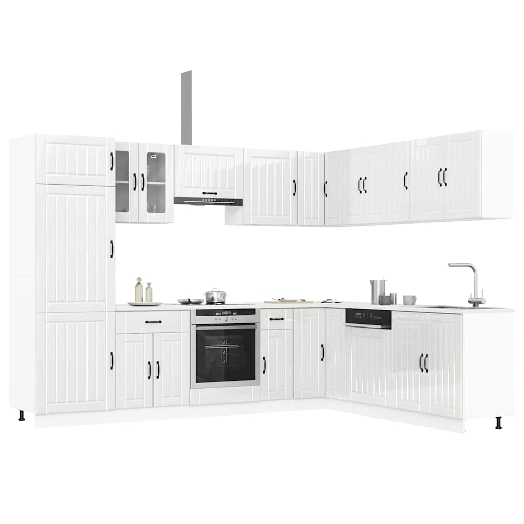 Vetonek Mueble cocina Lucca blanco brillo 14 pzas madera contrachapada