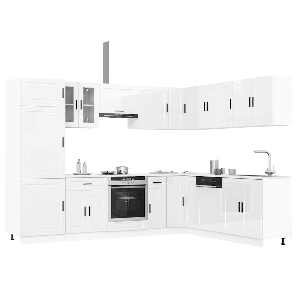 Vetonek Mueble cocina Porto blanco brillo 14 pzas madera contrachapada