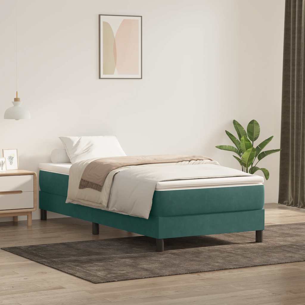 Cama box spring con colchón terciopelo verde oscuro 80x210 cm v1033 Vetonek