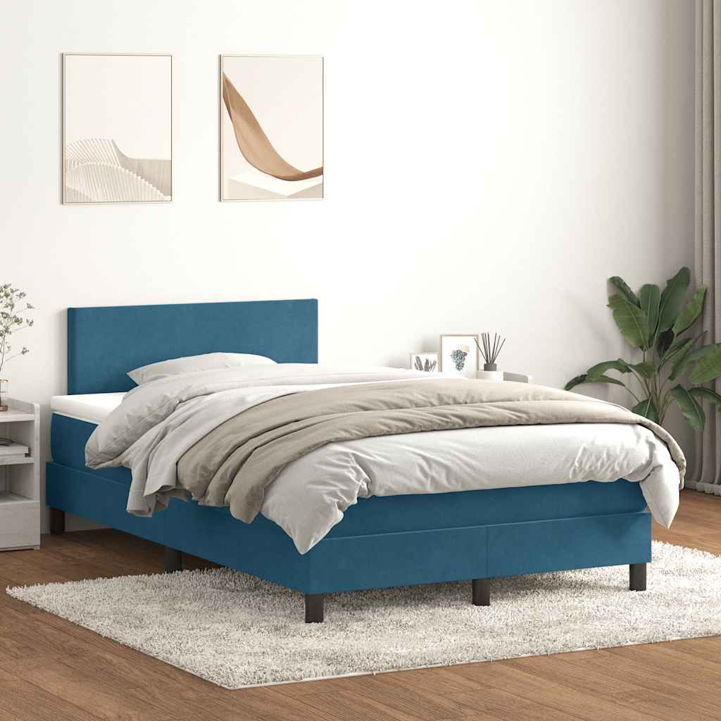 Cama box spring con colchón terciopelo azul oscuro 120x220 cm V2665 Vetonek