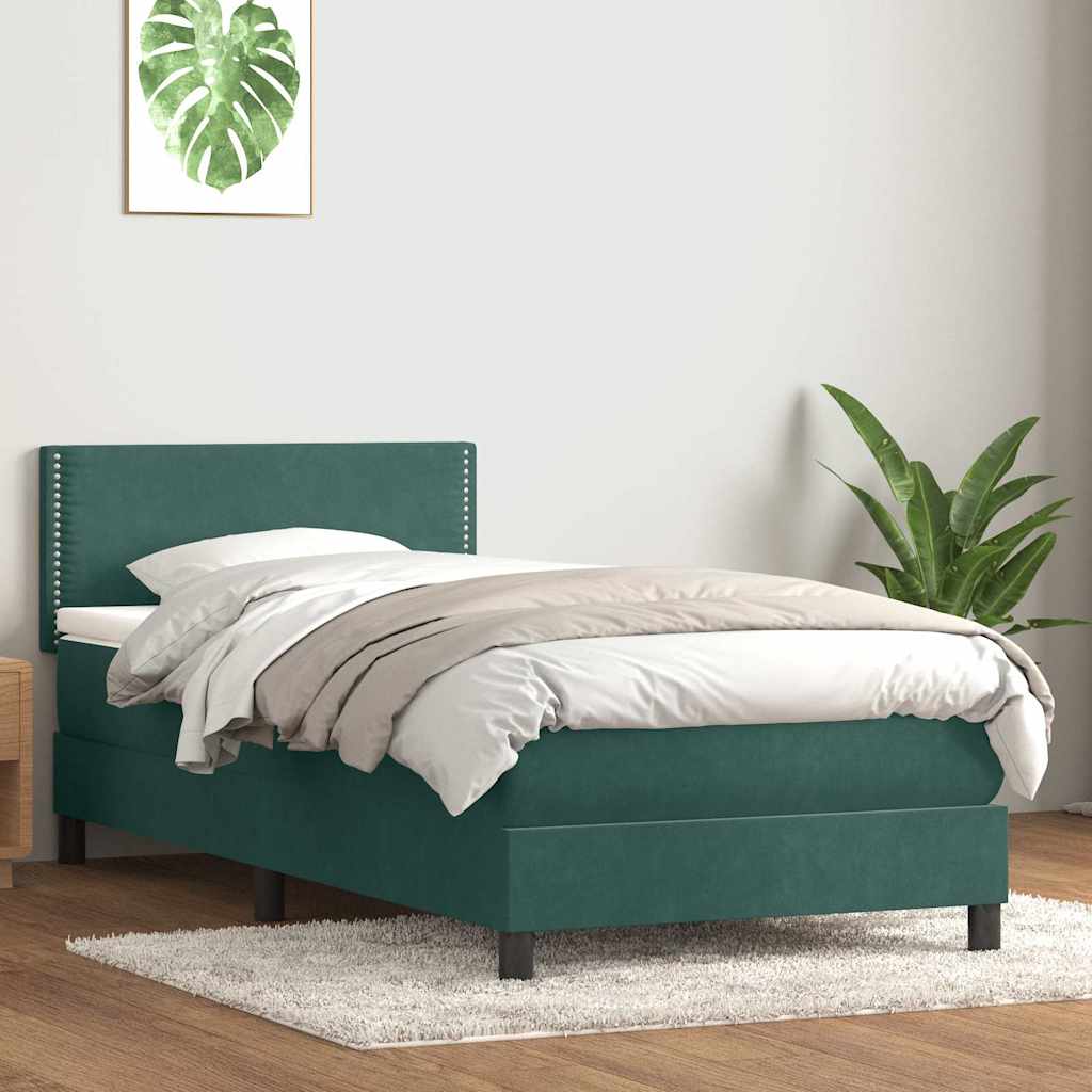 Cama box spring con colchón terciopelo verde oscuro 80x210 cm v2955 Vetonek