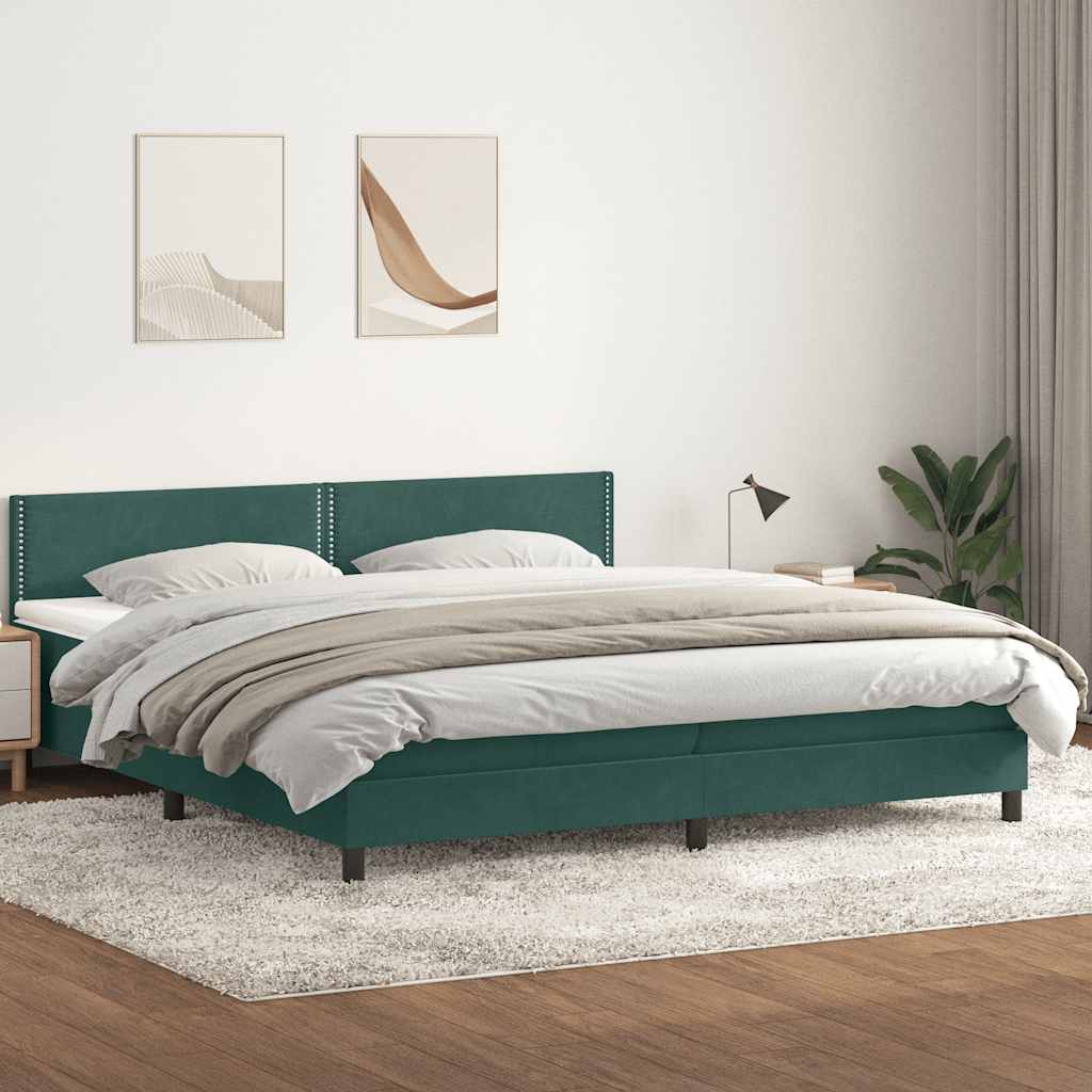 Cama box spring con colchón terciopelo verde oscuro 180x220 cm v3792 Vetonek