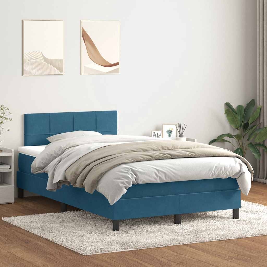 Cama box spring con colchón terciopelo azul oscuro 120x220 cm V4584 Vetonek
