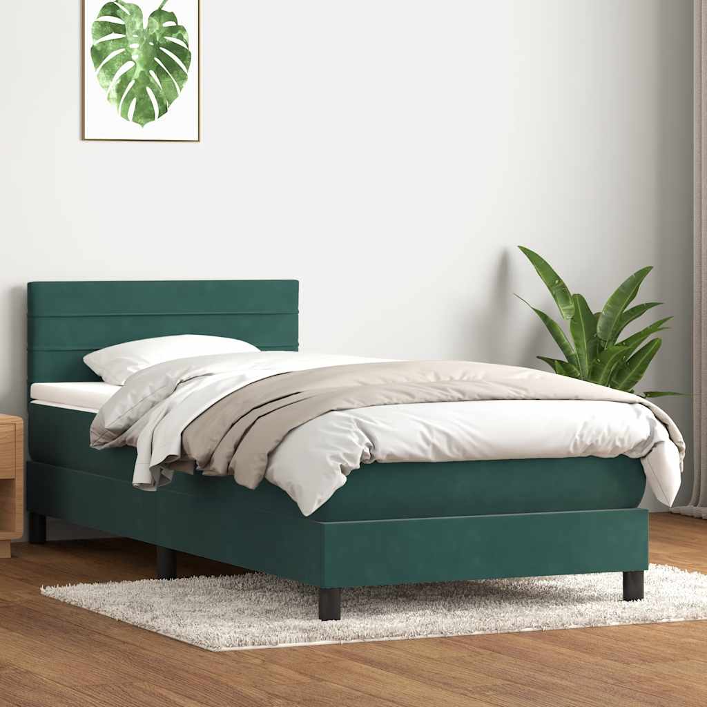Cama box spring con colchón terciopelo verde oscuro 80x210 cm v4874 Vetonek