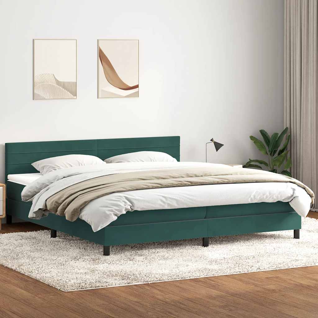 Cama box spring con colchón terciopelo verde oscuro 180x220 cm v5710 Vetonek