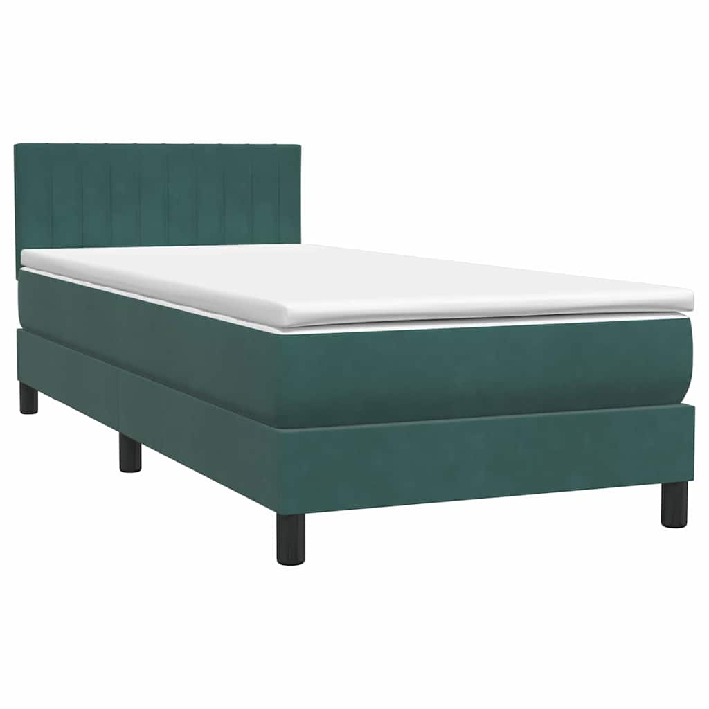 Vetonek Cama box spring con colchón terciopelo verde oscuro 80x210 cm