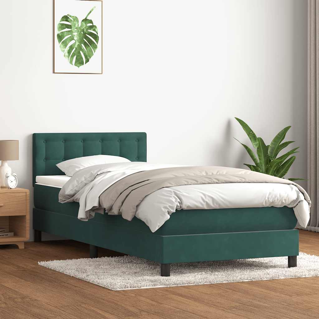 Cama box spring con colchón terciopelo verde oscuro 80x210 cm v7752 Vetonek