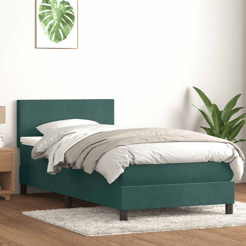 Cama box spring con colchón terciopelo verde oscuro 80x210 cm v8711 Vetonek