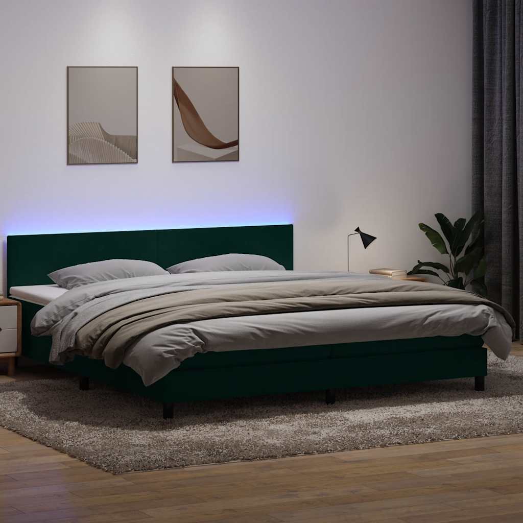 Cama box spring con colchón terciopelo verde oscuro 180x220 cm v9558 Vetonek