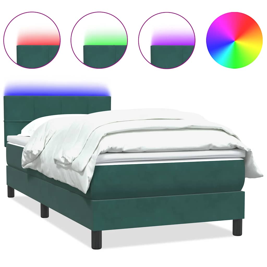Vetonek Cama box spring con colchón terciopelo verde oscuro 80x210 cm