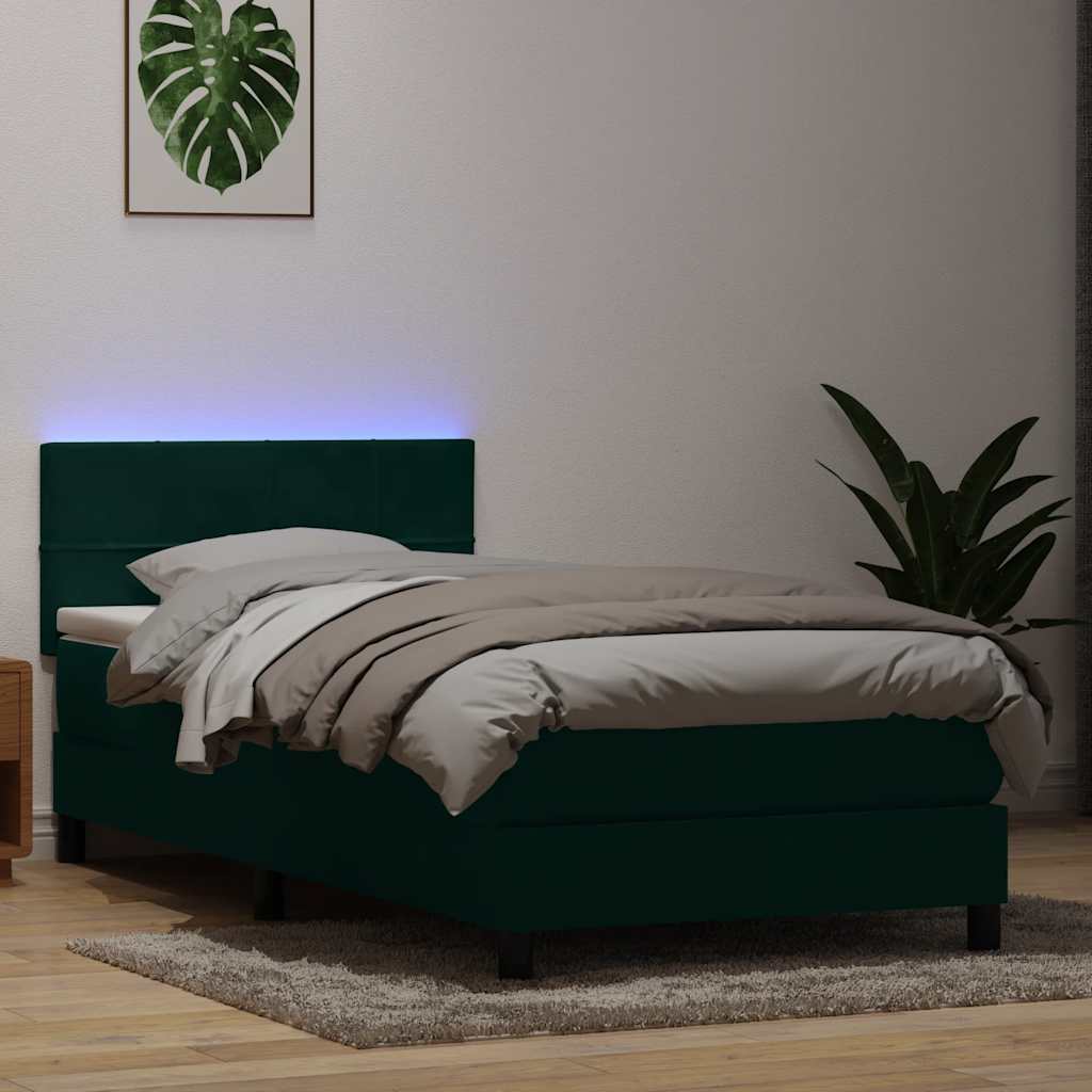 Cama box spring con colchón terciopelo verde oscuro 80x210 cm v0639 Vetonek