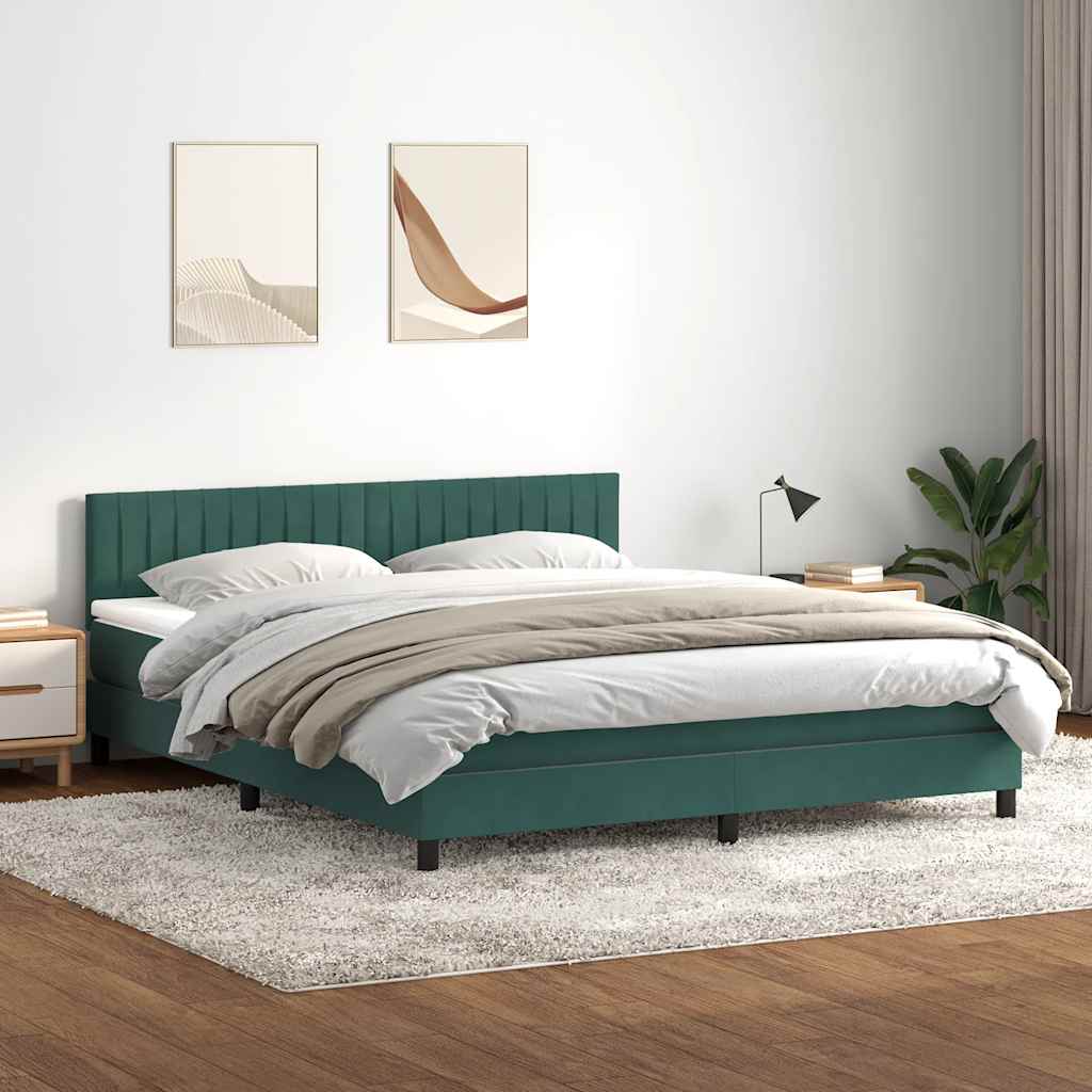 Cama box spring con colchón terciopelo verde oscuro 180x220 cm v3395 Vetonek