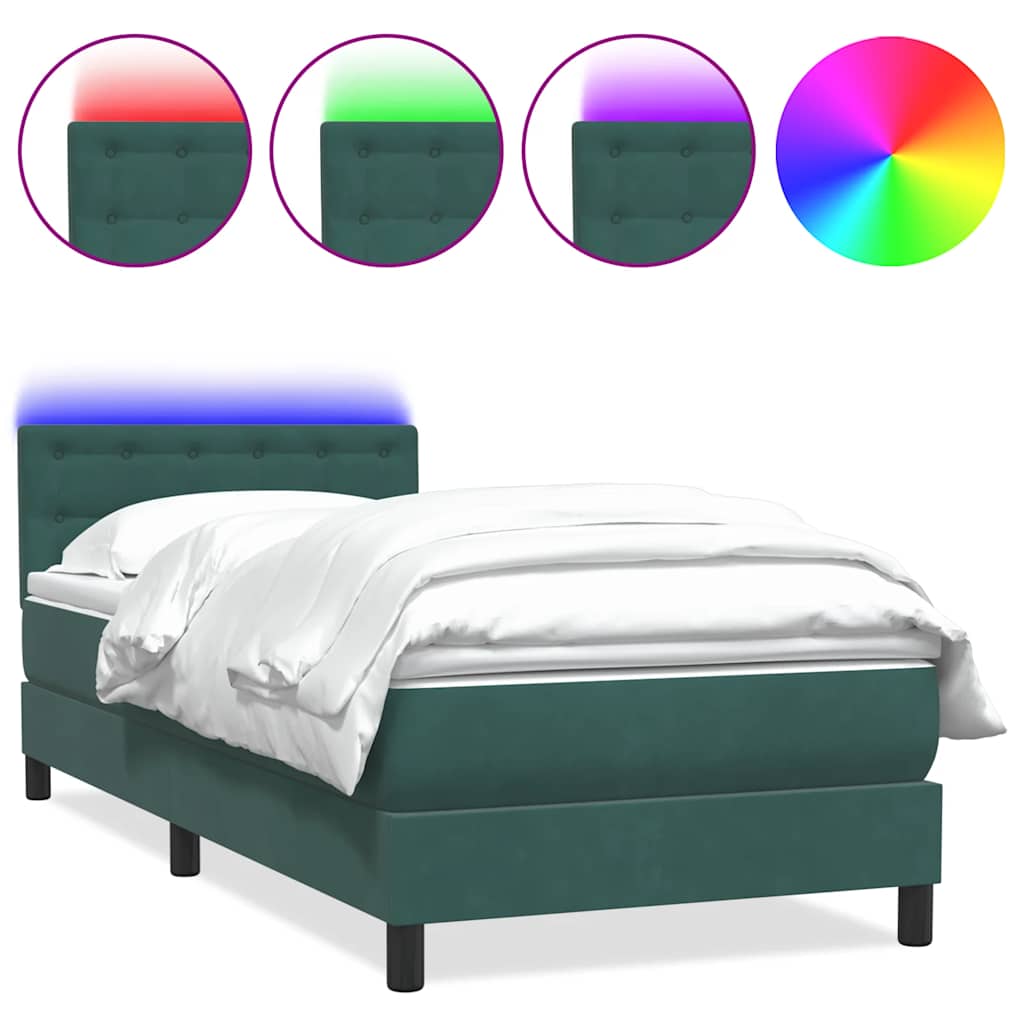 Vetonek Cama box spring con colchón terciopelo verde oscuro 80x210 cm
