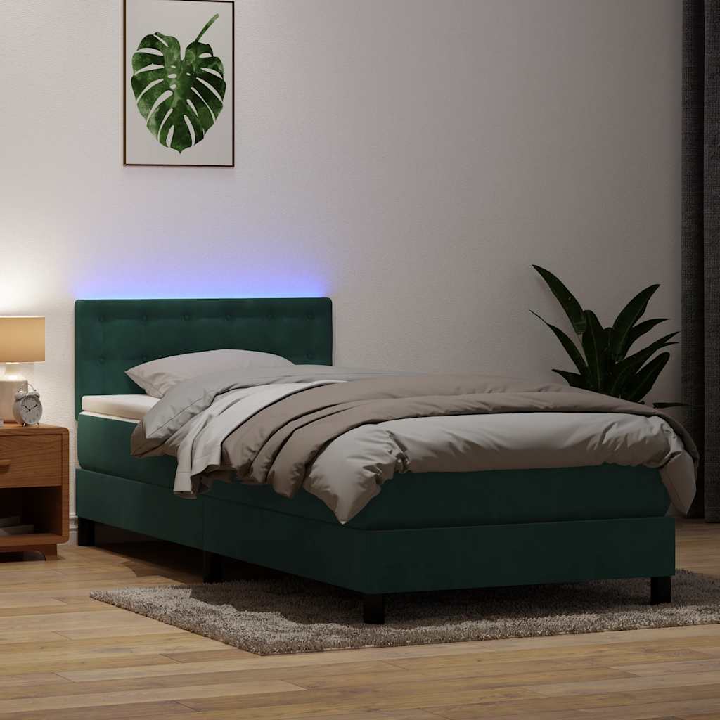 Cama box spring con colchón terciopelo verde oscuro 80x210 cm v4477 Vetonek
