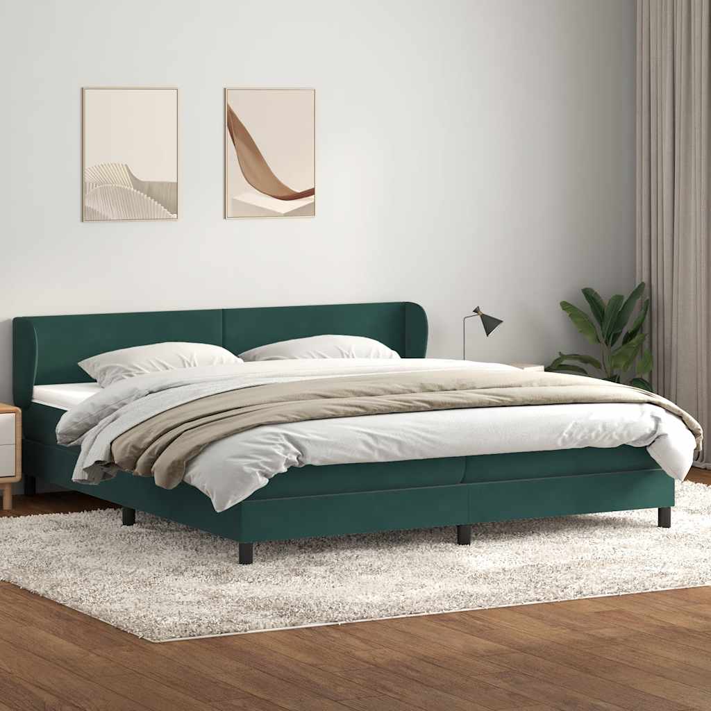 Cama box spring con colchones terciopelo verde oscuro 180x220cm V6150 Vetonek