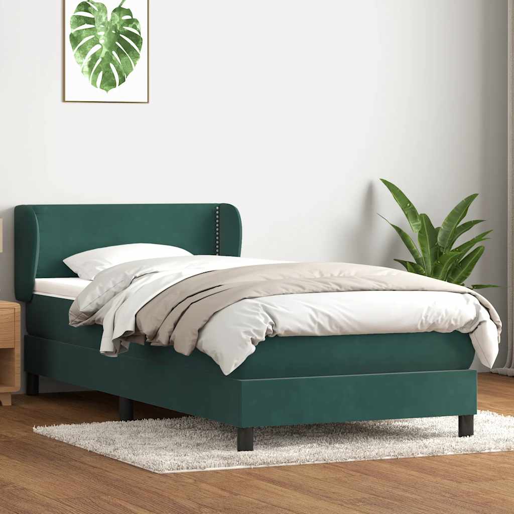 Cama box spring con colchón terciopelo verde oscuro 100x220 cm V6815 Vetonek