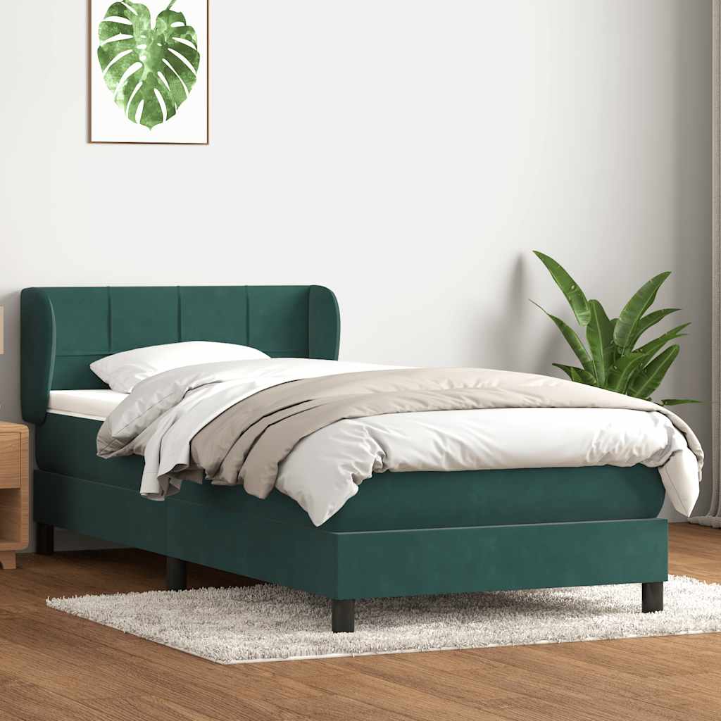 Cama box spring con colchón terciopelo verde oscuro 100x220 cm V7652 Vetonek