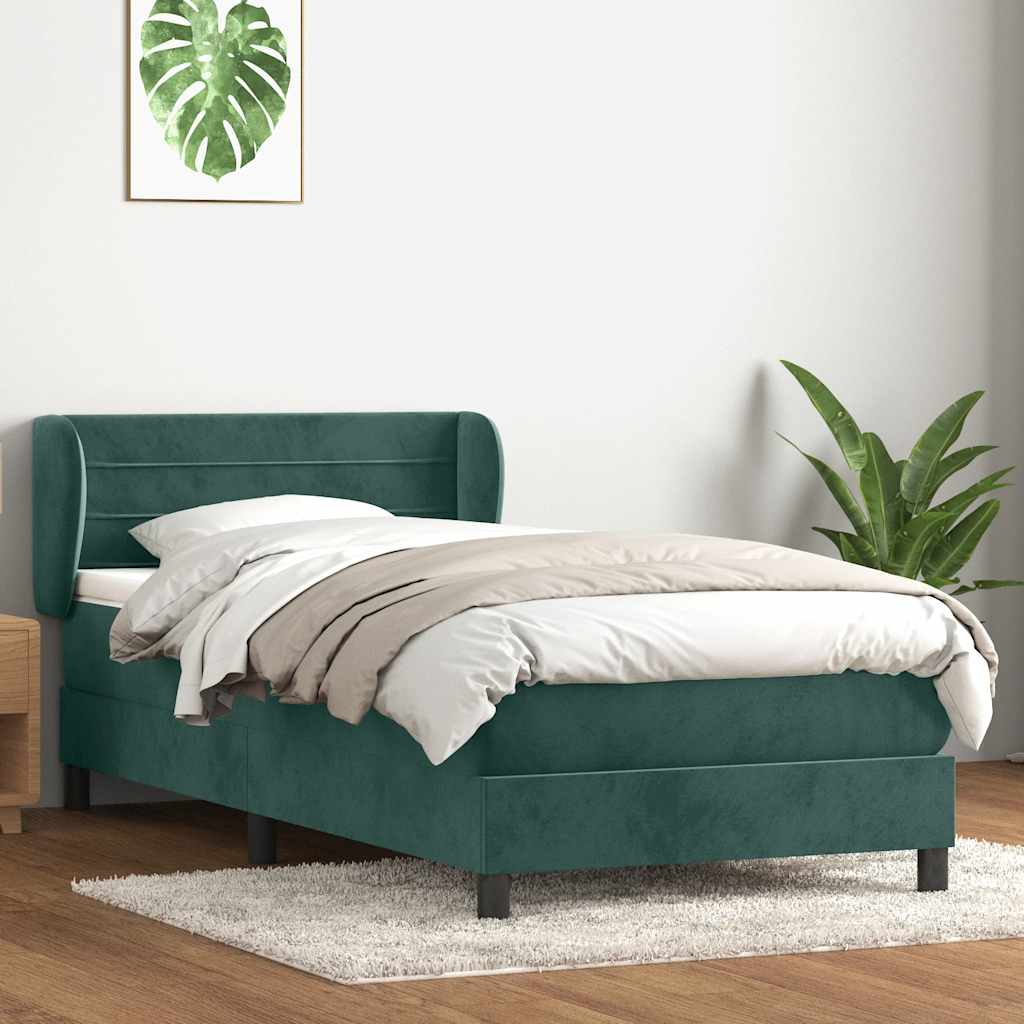 Cama box spring con colchón terciopelo verde oscuro 80x210 cm V7959 Vetonek