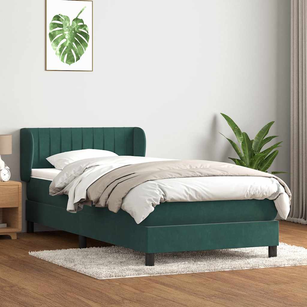 Cama box spring con colchón terciopelo verde oscuro 80x210 cm V8796 Vetonek