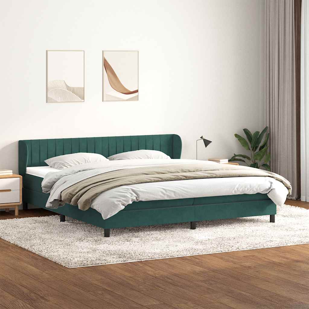 Cama box spring con colchones terciopelo verde oscuro 180x220cm V9519 Vetonek