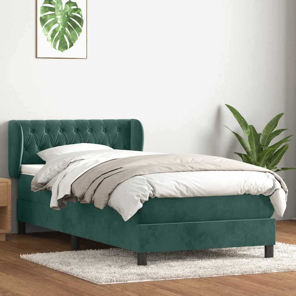 Cama box spring con colchón terciopelo verde oscuro 80x210 cm V9632 Vetonek