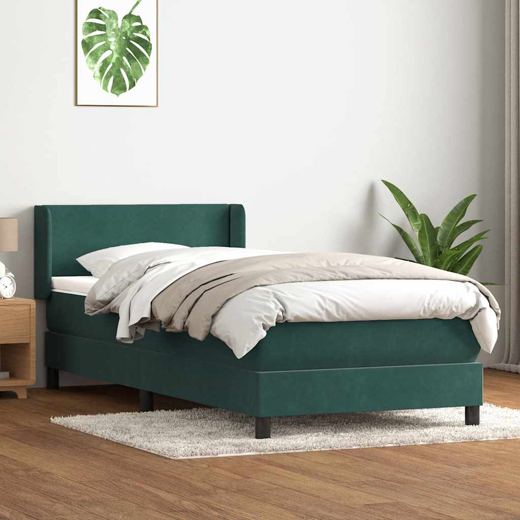 Cama box spring con colchón terciopelo verde oscuro 80x210 cm v1314 Vetonek