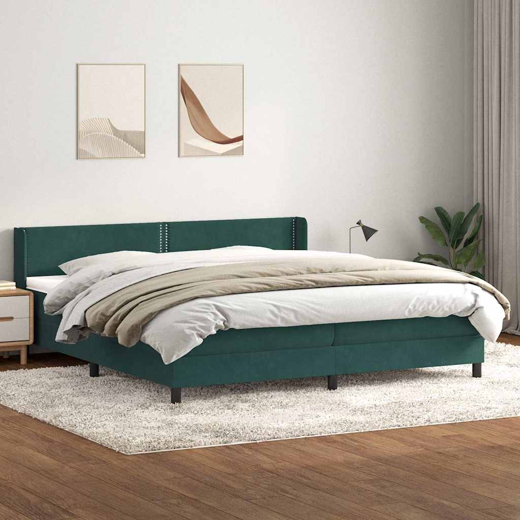 Cama box spring con colchón terciopelo verde oscuro 180x220 cm v2878 Vetonek
