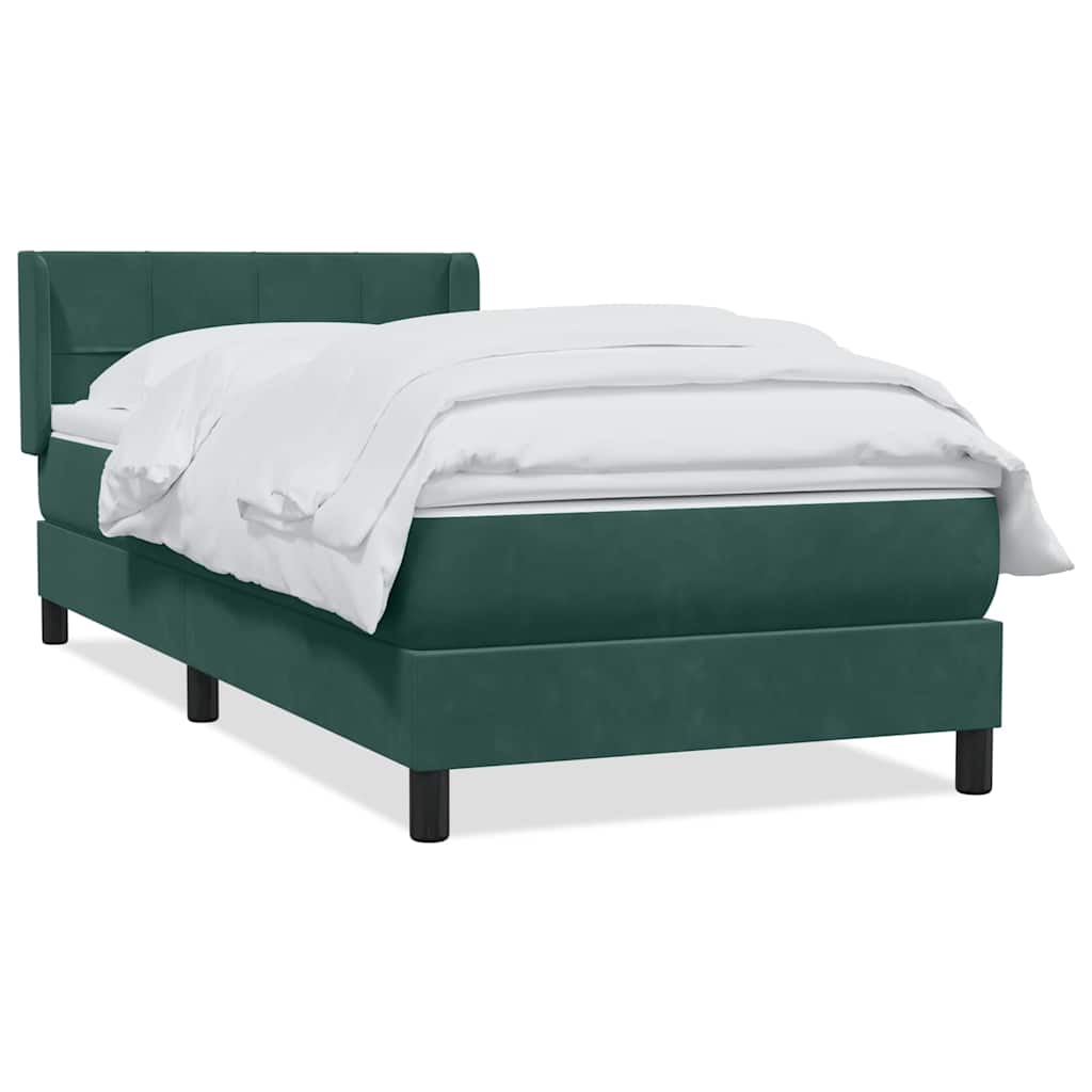 Vetonek Cama box spring con colchón terciopelo verde oscuro 80x210 cm