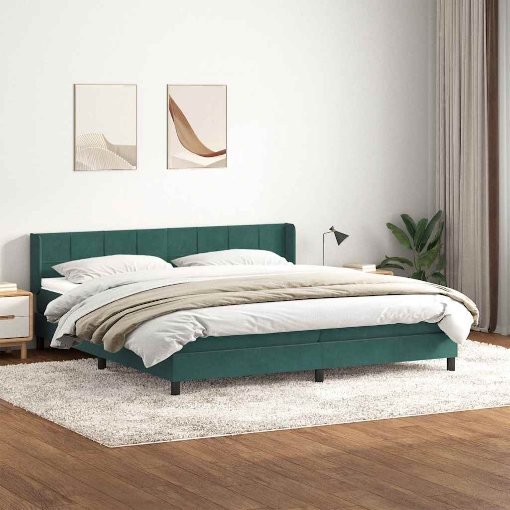 Cama box spring con colchón terciopelo verde oscuro 180x220 cm v3714 Vetonek