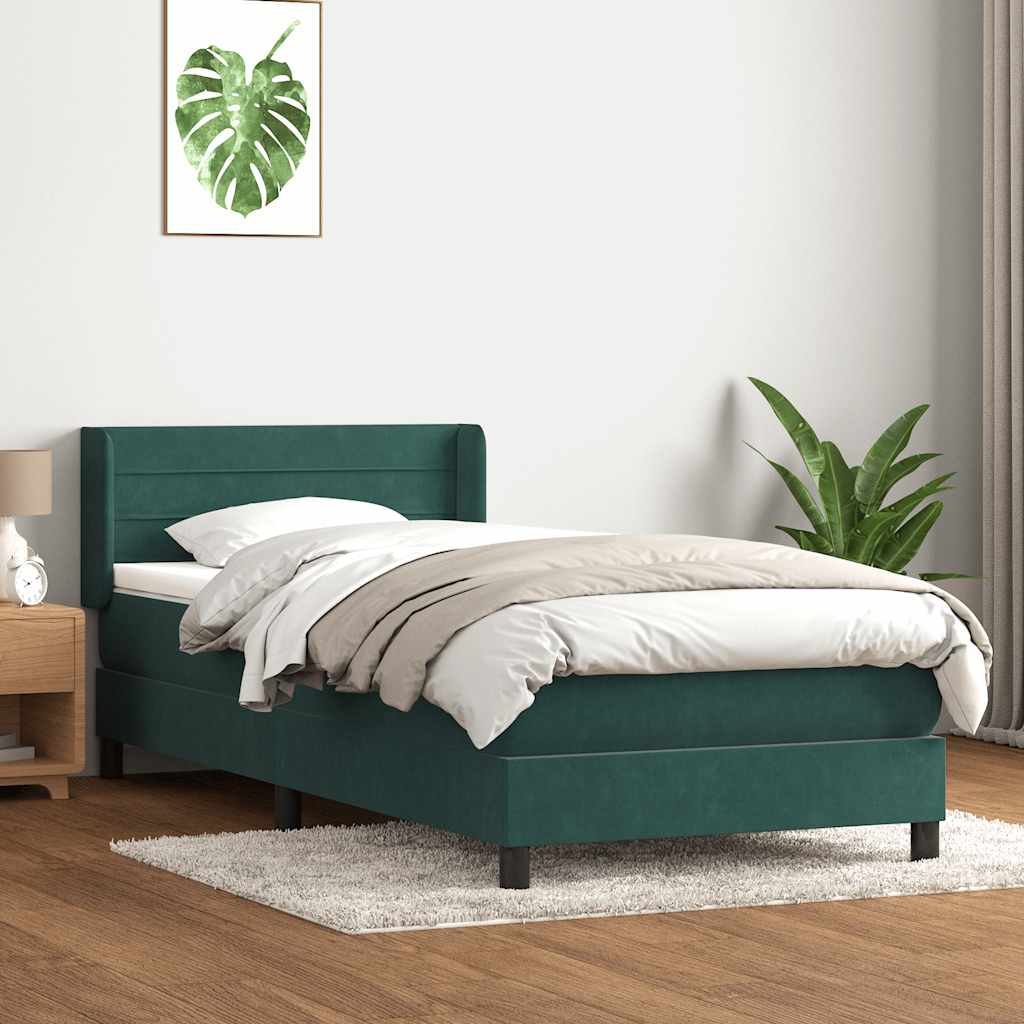 Cama box spring con colchón terciopelo verde oscuro 80x210 cm v3837 Vetonek