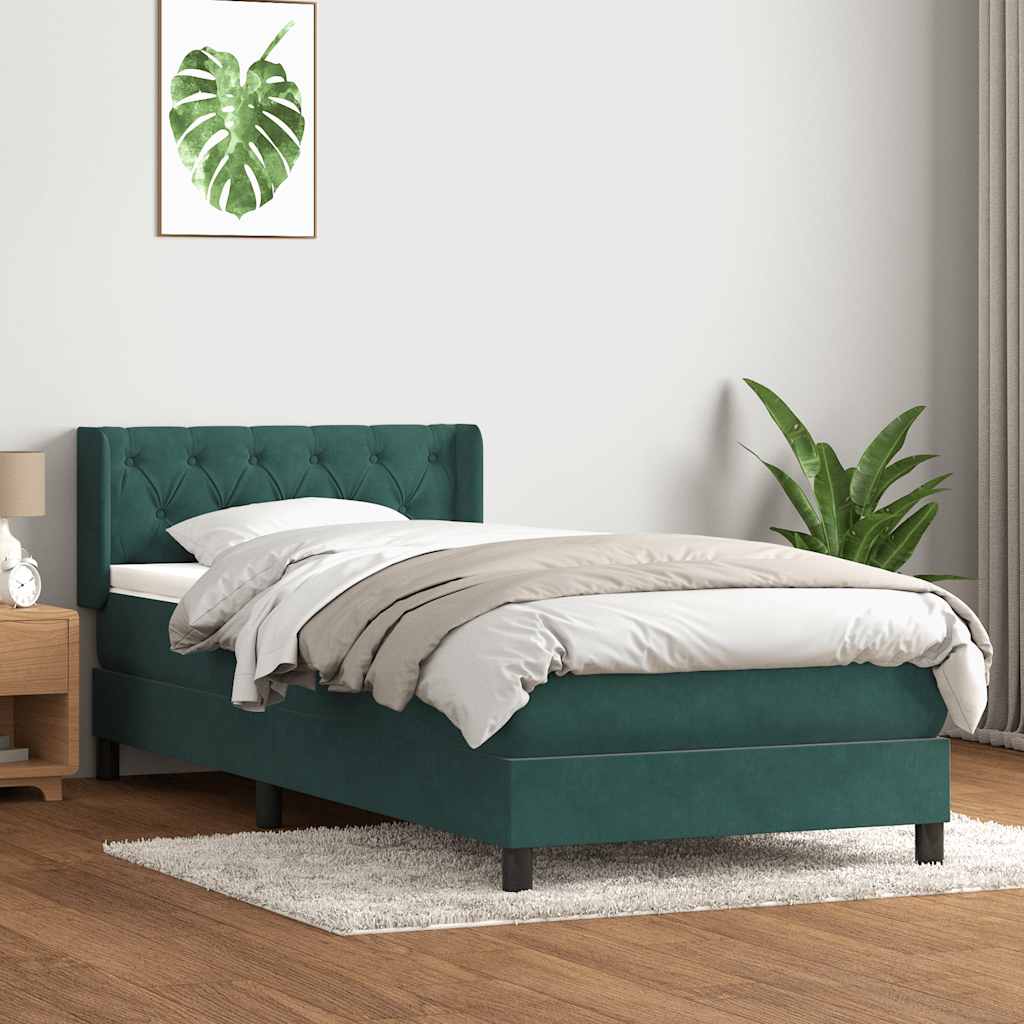 Cama box spring con colchón terciopelo verde oscuro 80x210 cm v5510 Vetonek