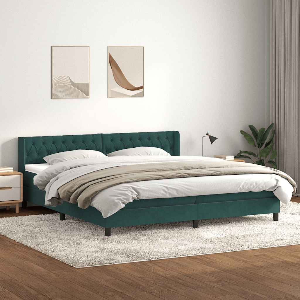 Cama box spring con colchón terciopelo verde oscuro 180x220 cm v6234 Vetonek