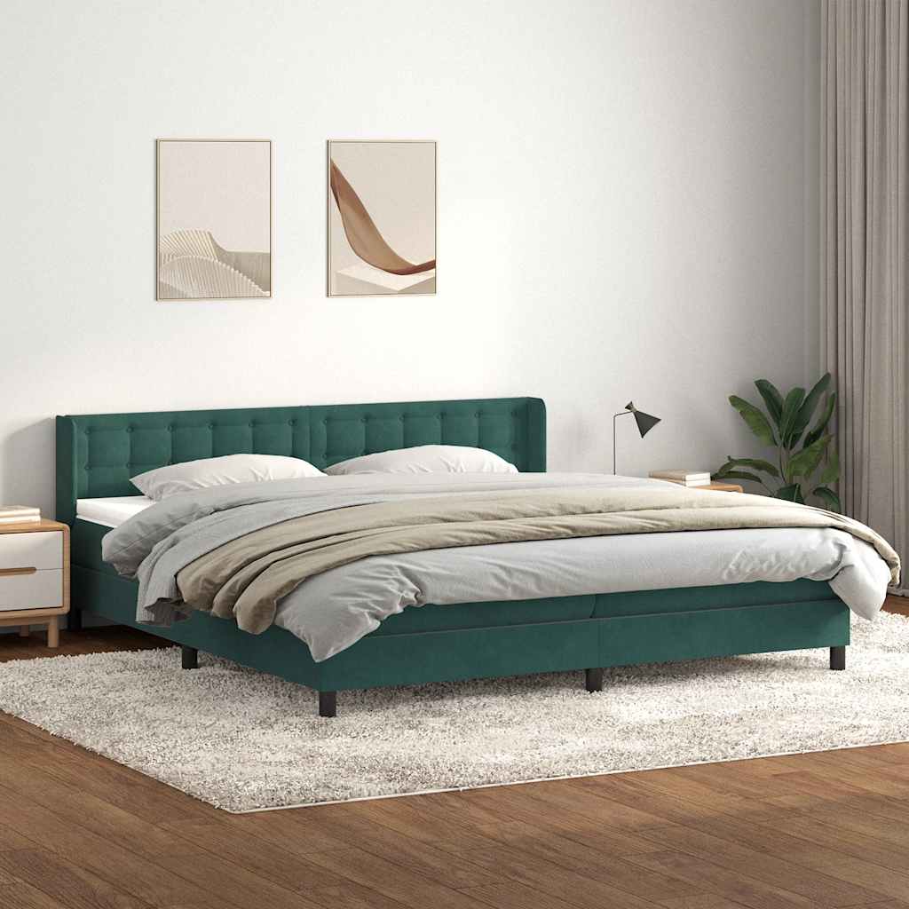 Cama box spring con colchón terciopelo verde oscuro 180x220 cm v7071 Vetonek