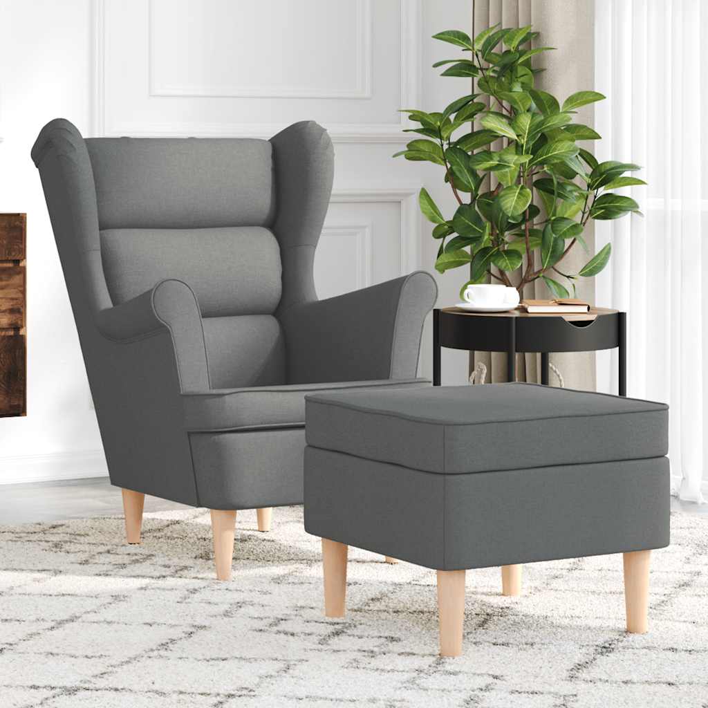 Vetonek Sillón con taburete reposapiés tela gris oscuro