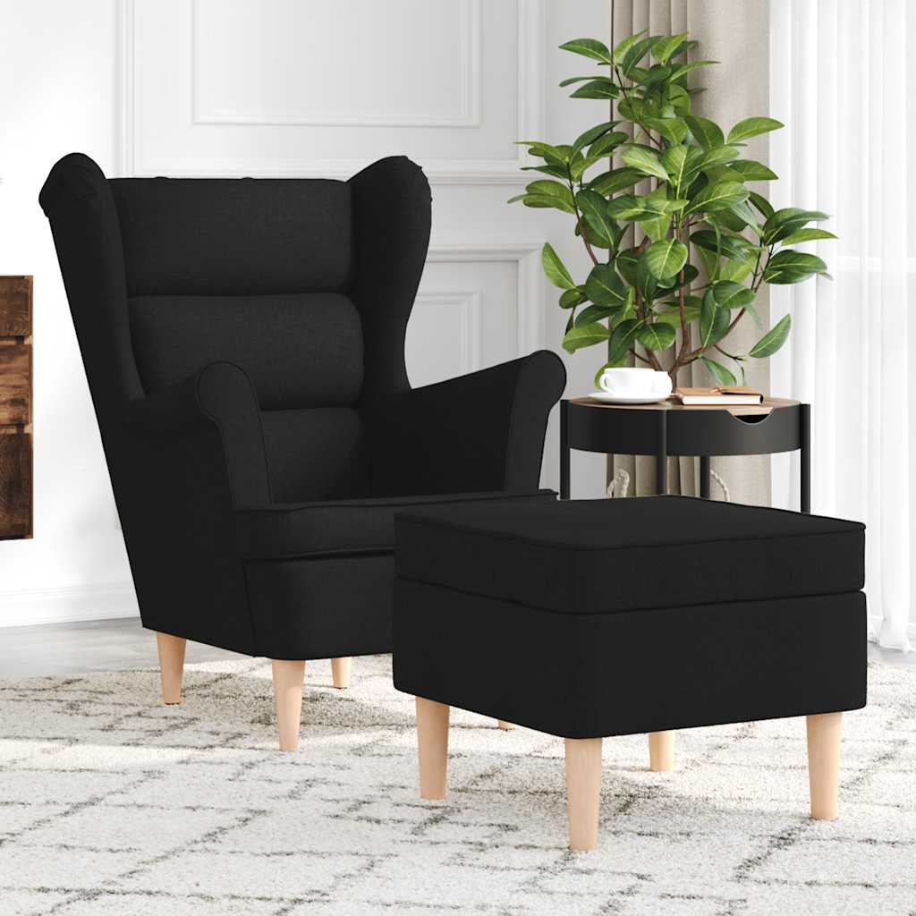 Vetonek Sillón con reposapiés de tela negro