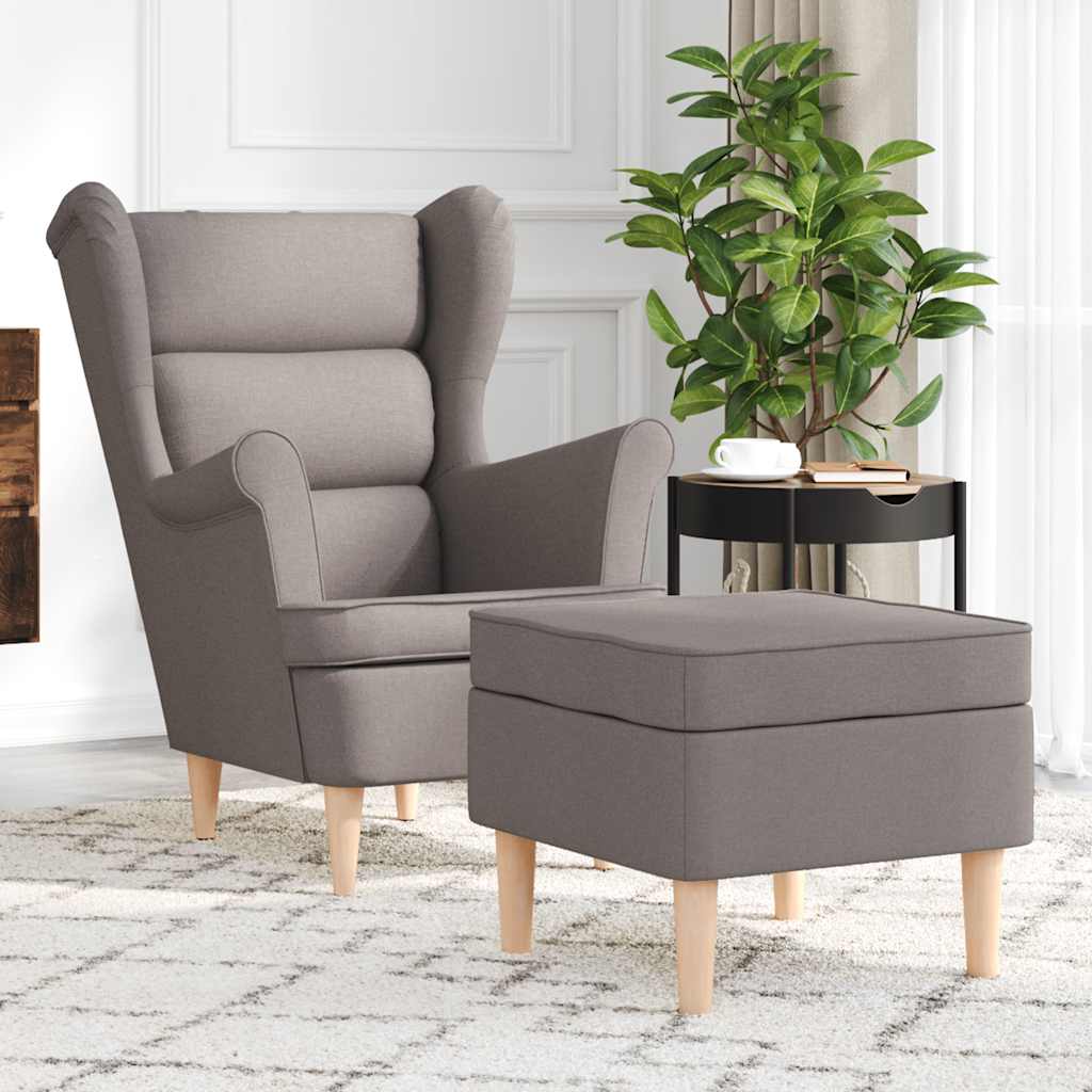 Vetonek Sillón con taburete reposapiés de tela gris taupe