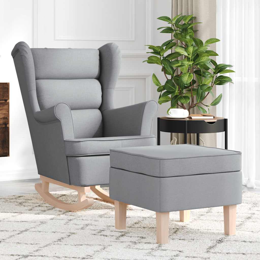 Vetonek Sillón mecedora con taburete tela gris claro