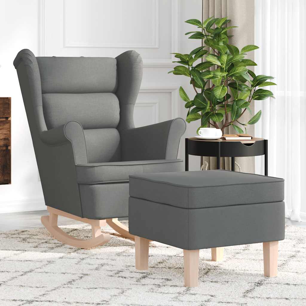 Vetonek Sillón mecedora con taburete tela gris oscuro