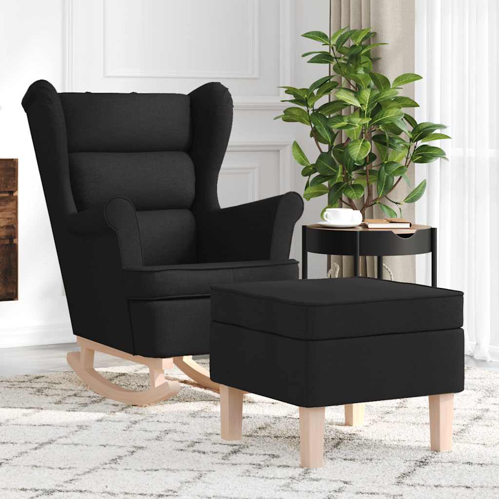 Vetonek Sillón mecedora con taburete tela negro