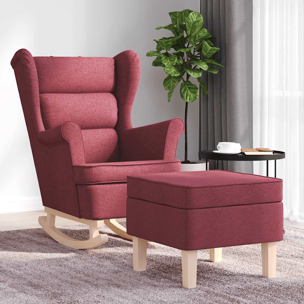 Vetonek Sillón mecedora con taburete tela rojo tinto