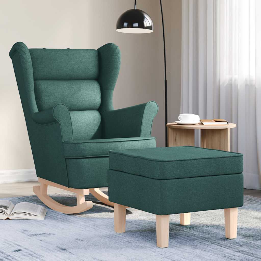 Rocking chair with stool dark green fabric v7736 Vetonek