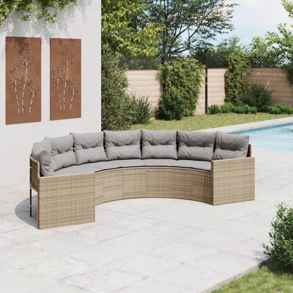 Vetonek Sofá de jardín semicircular con cojines ratán sintético beige