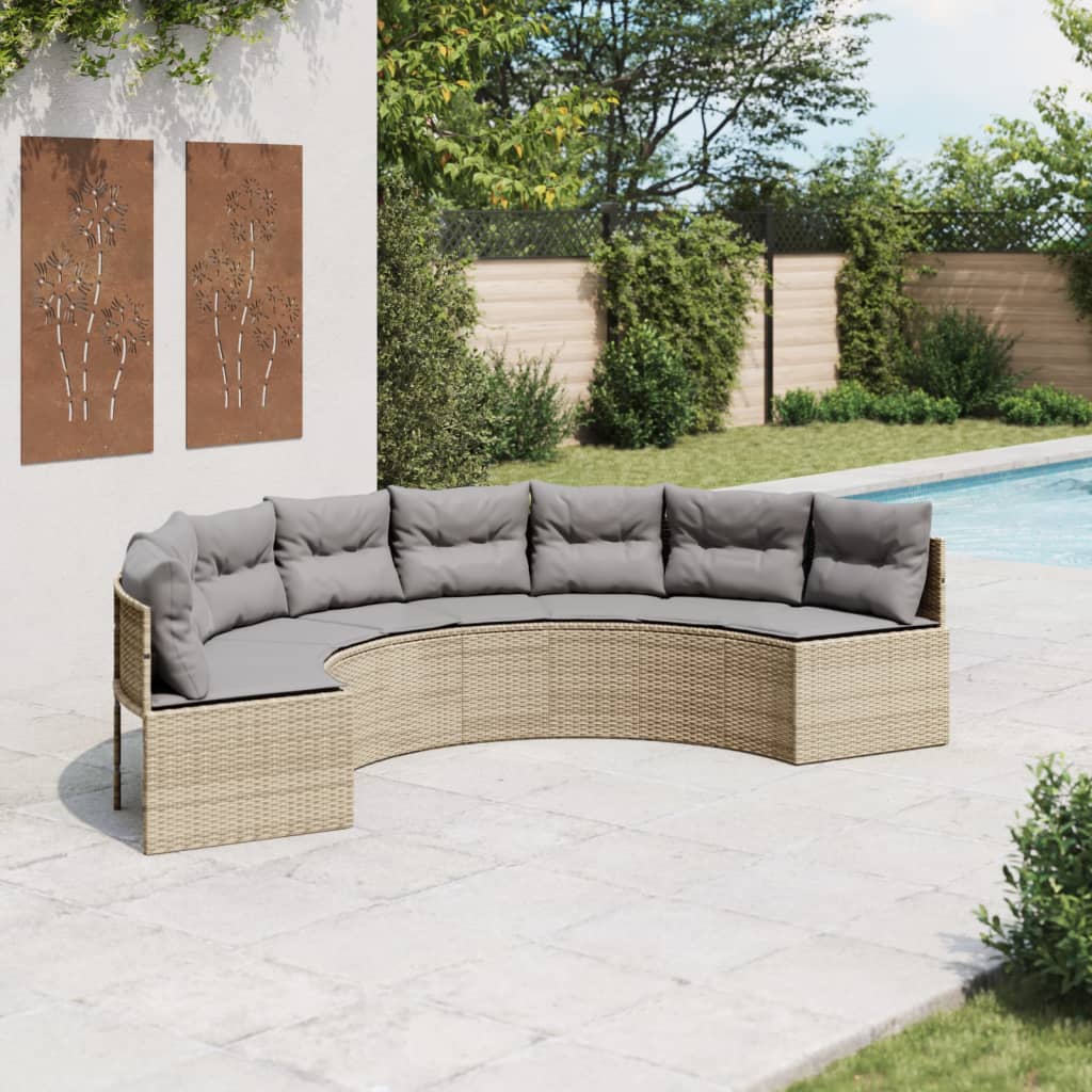 Vetonek Sofá de jardín semicircular con cojines ratán sintético beige