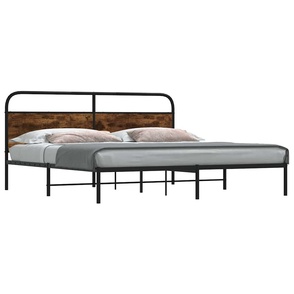 Vetonek Estructura de cama sin colchón metal roble ahumado 183x213 cm