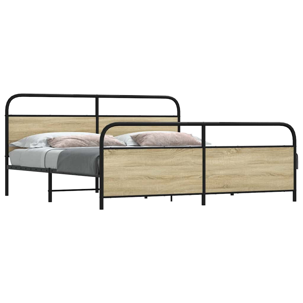 Vetonek Estructura de cama sin colchón metal roble Sonoma 180x200 cm